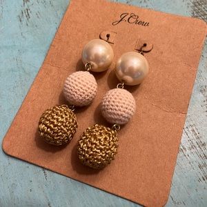 J. Crew Babble Pearl and Crocheted Blush Gold Bead Earrings